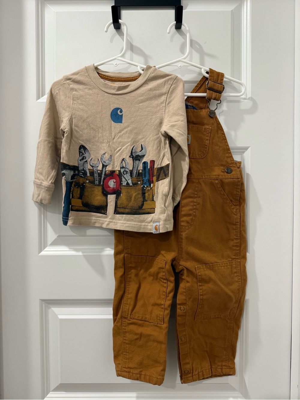 Carhartt Kids Tan Tool-Graphic Tee & Brown Overalls Set